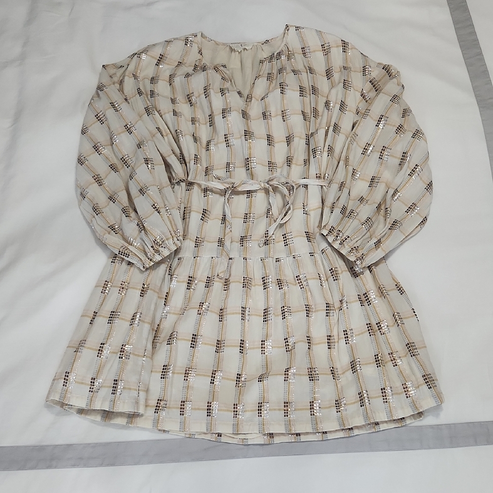 Lou & Grey Cream and Gold Plaid Dress